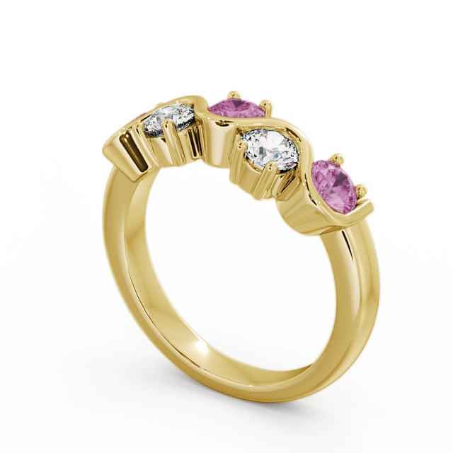Five Stone Pink Sapphire and Diamond 0.90ct Ring 18K Yellow Gold - Kingston FV21GEM_YG_PS_SIDE