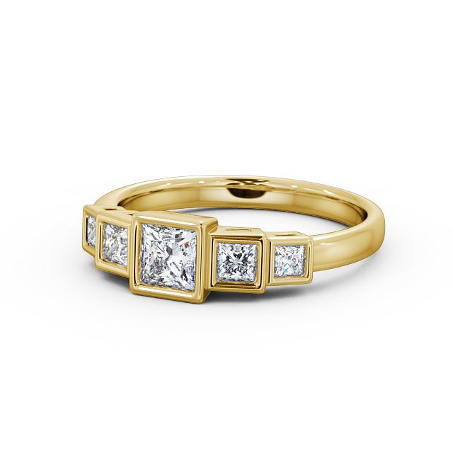 Five Stone Princess Diamond Ring 18K Yellow Gold - Nevis FV22_YG_FLAT