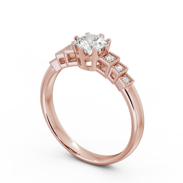 Vintage Round Diamond Engagement Ring 18K Rose Gold Solitaire - Atina FV25_RG_SIDE