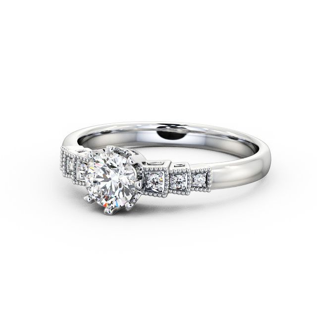 Vintage Round Diamond Engagement Ring 9K White Gold Solitaire - Atina FV25_WG_FLAT