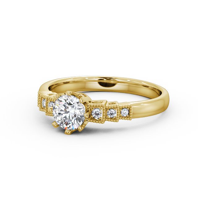 Vintage Round Diamond Engagement Ring 18K Yellow Gold Solitaire - Atina FV25_YG_FLAT