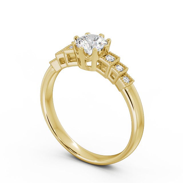 Vintage Round Diamond Engagement Ring 9K Yellow Gold Solitaire - Atina FV25_YG_SIDE