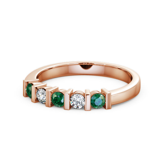 Five Stone Emerald and Diamond 0.35ct Ring 9K Rose Gold - Hawnby FV6GEM_RG_EM_FLAT