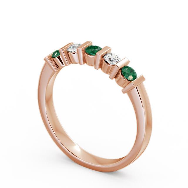 Five Stone Emerald and Diamond 0.35ct Ring 9K Rose Gold - Hawnby