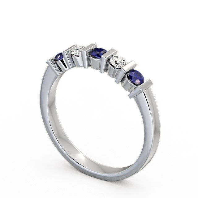 Five Stone Blue Sapphire and Diamond 0.41ct Ring 9K White Gold - Hawnby