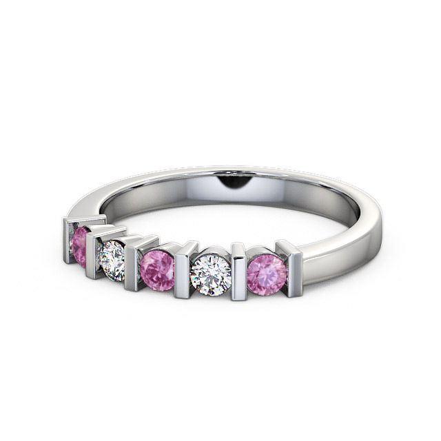 Five Stone Pink Sapphire and Diamond 0.41ct Ring 18K White Gold - Hawnby FV6GEM_WG_PS_FLAT