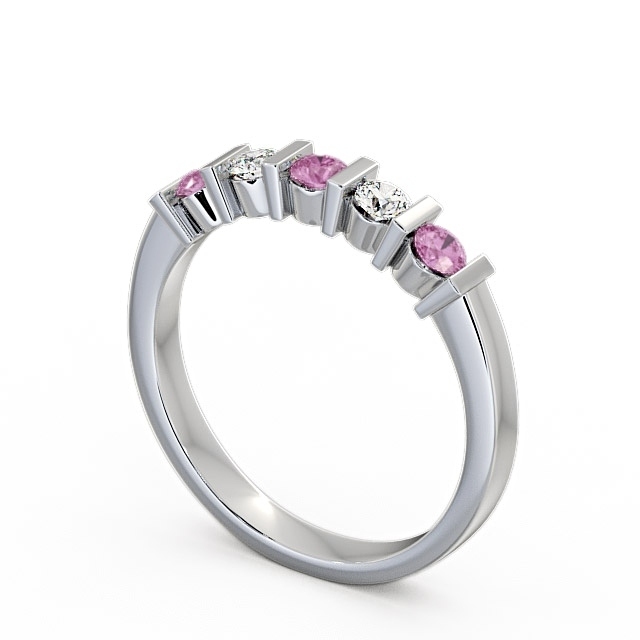 Five Stone Pink Sapphire and Diamond 0.41ct Ring 18K White Gold - Hawnby FV6GEM_WG_PS_SIDE