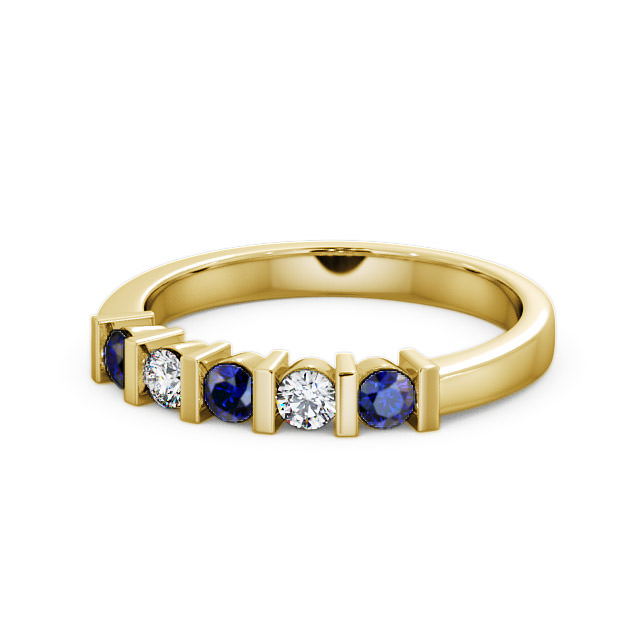 Five Stone Blue Sapphire and Diamond 0.41ct Ring 18K Yellow Gold - Hawnby FV6GEM_YG_BS_FLAT