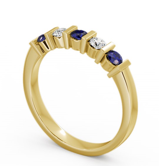 Five Stone Blue Sapphire and Diamond 0.41ct Ring 9K Yellow Gold - Hawnby FV6GEM_YG_BS_THUMB1