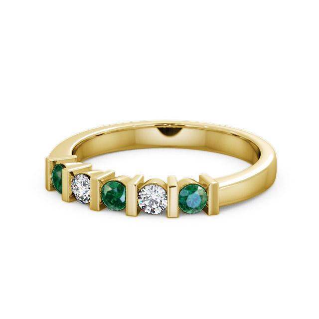 Five Stone Emerald and Diamond 0.35ct Ring 18K Yellow Gold - Hawnby FV6GEM_YG_EM_FLAT