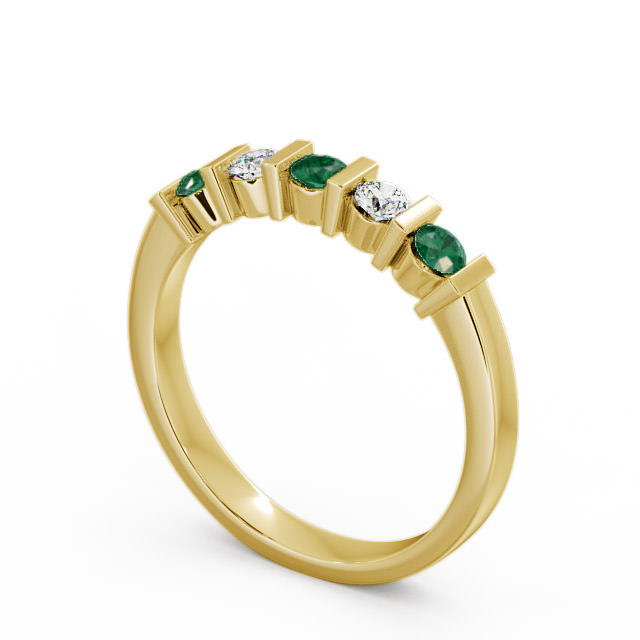 Five Stone Emerald and Diamond 0.35ct Ring 18K Yellow Gold - Hawnby FV6GEM_YG_EM_SIDE