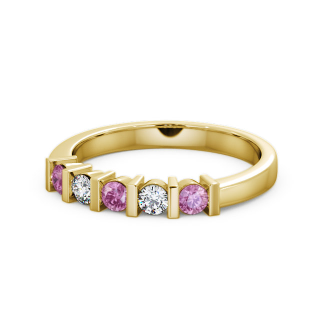 Five Stone Pink Sapphire and Diamond 0.41ct Ring 18K Yellow Gold - Hawnby FV6GEM_YG_PS_FLAT