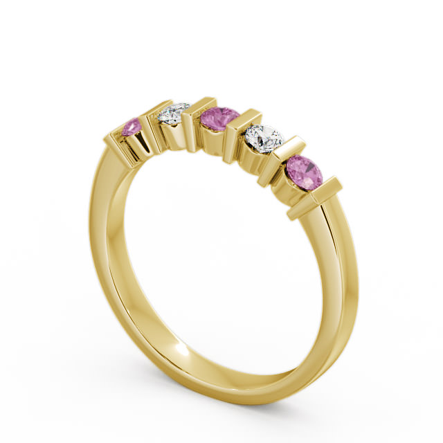 Five Stone Pink Sapphire and Diamond 0.41ct Ring 18K Yellow Gold - Hawnby FV6GEM_YG_PS_SIDE