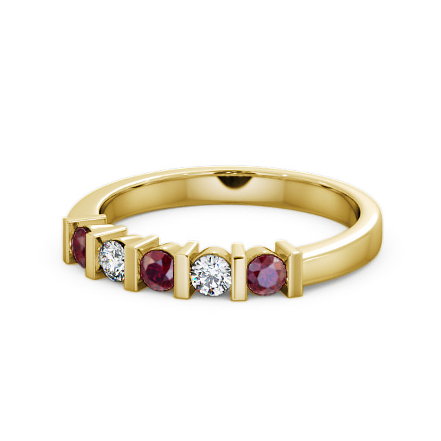 Five Stone Ruby and Diamond 0.41ct Ring 9K Yellow Gold - Hawnby FV6GEM_YG_RU_FLAT