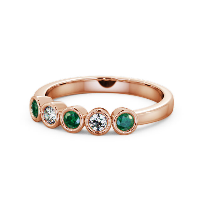 Five Stone Emerald and Diamond 0.35ct Ring 9K Rose Gold - Avebury FV9GEM_RG_EM_FLAT