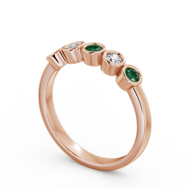 Five Stone Emerald and Diamond 0.35ct Ring 9K Rose Gold - Avebury FV9GEM_RG_EM_SIDE