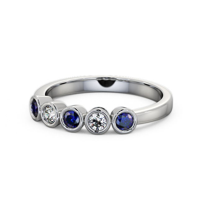 Five Stone Blue Sapphire and Diamond 0.41ct Ring 18K White Gold - Avebury FV9GEM_WG_BS_FLAT