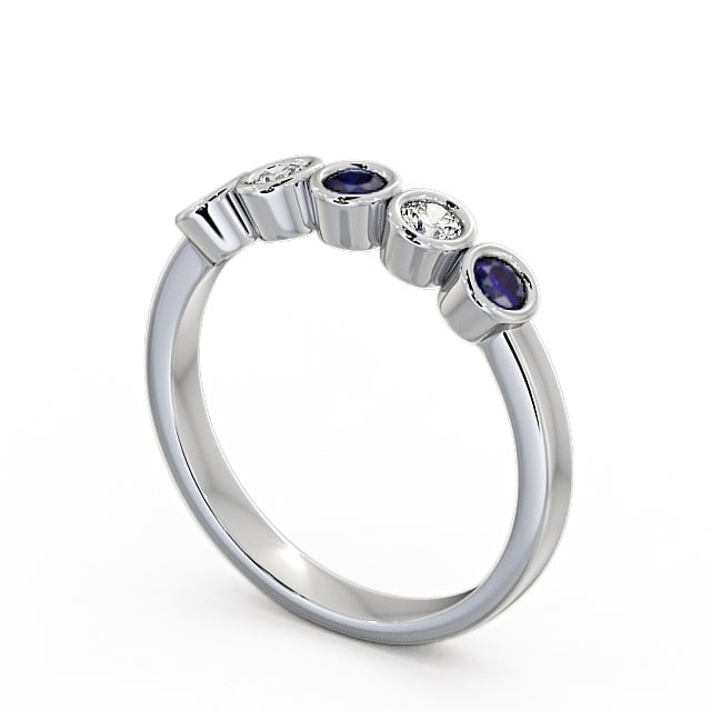 Five Stone Blue Sapphire and Diamond 0.41ct Ring 18K White Gold - Avebury