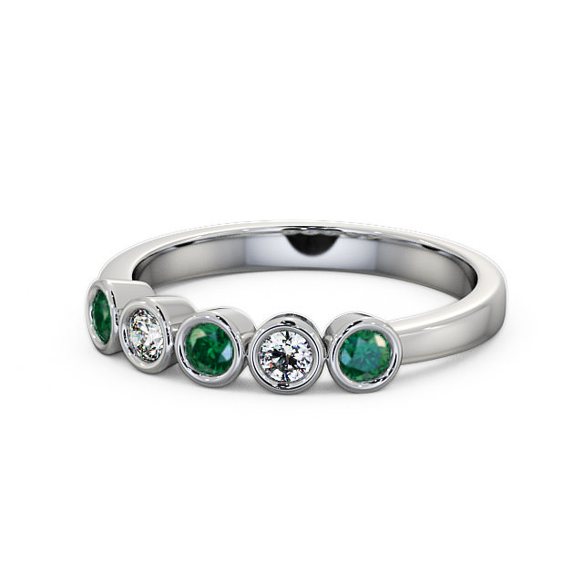 Five Stone Emerald and Diamond 0.35ct Ring 18K White Gold - Avebury FV9GEM_WG_EM_FLAT