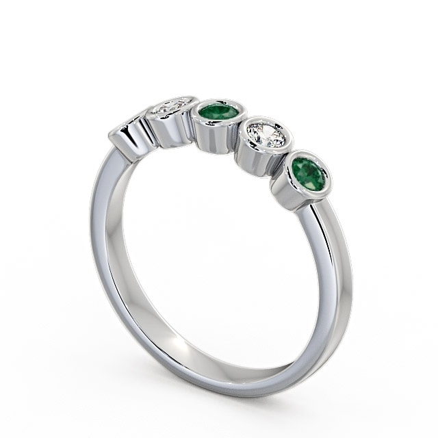Five Stone Emerald and Diamond 0.35ct Ring 18K White Gold - Avebury FV9GEM_WG_EM_SIDE