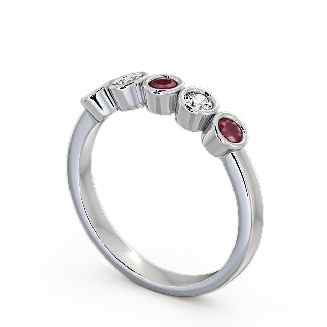 Five Stone Ruby and Diamond 0.41ct Ring 18K White Gold - Avebury FV9GEM_WG_RU_SIDE