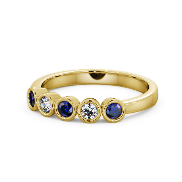 Five Stone Blue Sapphire and Diamond 0.41ct Ring 9K Yellow Gold - Avebury FV9GEM_YG_BS_FLAT