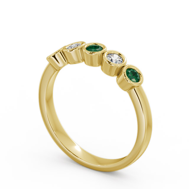 Five Stone Emerald and Diamond 0.35ct Ring 18K Yellow Gold - Avebury FV9GEM_YG_EM_SIDE