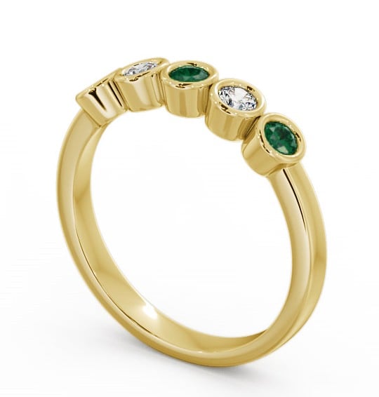 Five Stone Emerald and Diamond 0.35ct Ring 9K Yellow Gold - Avebury FV9GEM_YG_EM_THUMB1