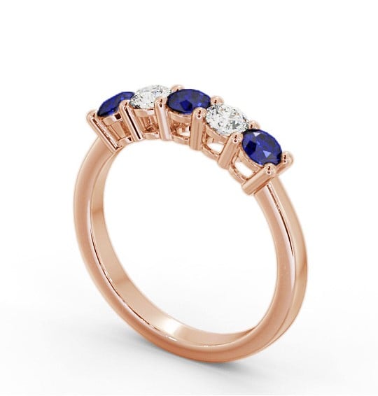 Five Stone Blue Sapphire and Diamond 0.94ct Ring 18K Rose Gold GEM112_RG_BS_THUMB1