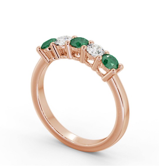 Five Stone Emerald and Diamond 0.85ct Ring 9K Rose Gold GEM112_RG_EM_THUMB1 