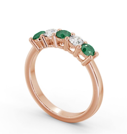 Five Stone Emerald and Diamond 0.85ct Ring 9K Rose Gold GEM112_RG_EM_THUMB1