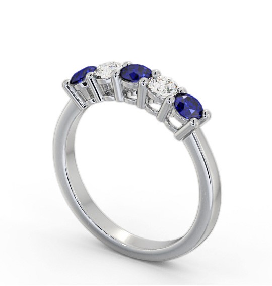 Five Stone Blue Sapphire and Diamond 0.94ct Ring 18K White Gold - Brinley GEM112_WG_BS_THUMB1 