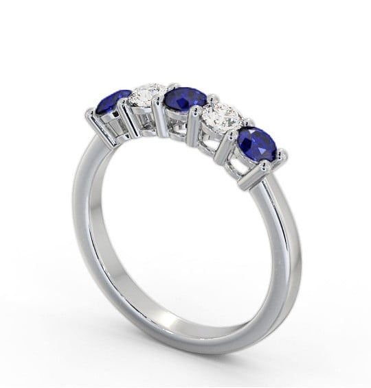 Five Stone Blue Sapphire and Diamond 0.94ct Ring 18K White Gold GEM112_WG_BS_THUMB1 