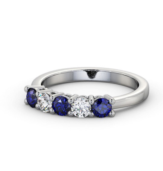  Five Stone Blue Sapphire and Diamond 0.94ct Ring 18K White Gold - Brinley GEM112_WG_BS_THUMB2 