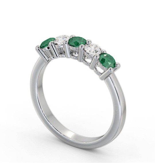 Five Stone Emerald and Diamond 0.85ct Ring 18K White Gold GEM112_WG_EM_THUMB1 