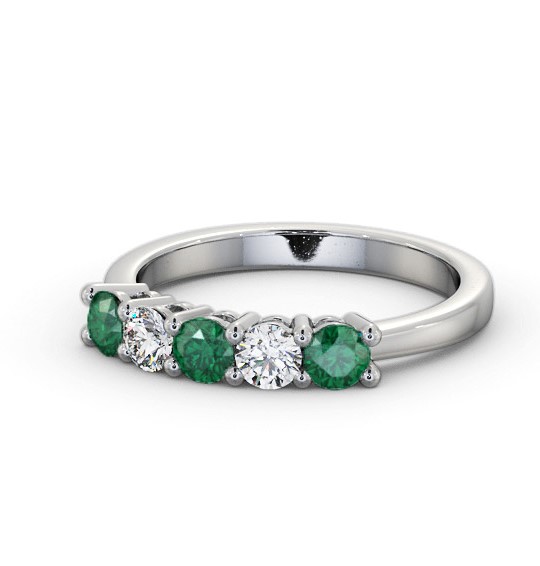  Five Stone Emerald and Diamond 0.85ct Ring 18K White Gold - Brinley GEM112_WG_EM_THUMB2 