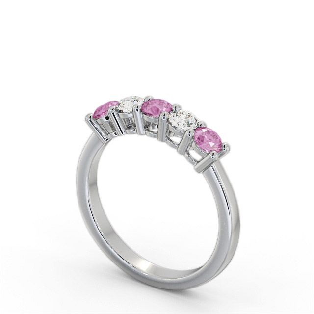 Five Stone Pink Sapphire and Diamond 0.94ct Ring 18K White Gold - Brinley GEM112_WG_PS_SIDE