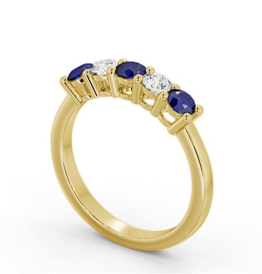 Five Stone Blue Sapphire and Diamond 0.94ct Ring 9K Yellow Gold GEM112_YG_BS_THUMB1 