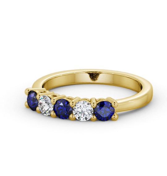 Five Stone Blue Sapphire and Diamond 0.94ct Ring 18K Yellow Gold GEM112_YG_BS_THUMB2 