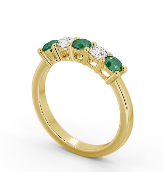 Five Stone Emerald and Diamond 0.85ct Ring 9K Yellow Gold GEM112_YG_EM_THUMB1