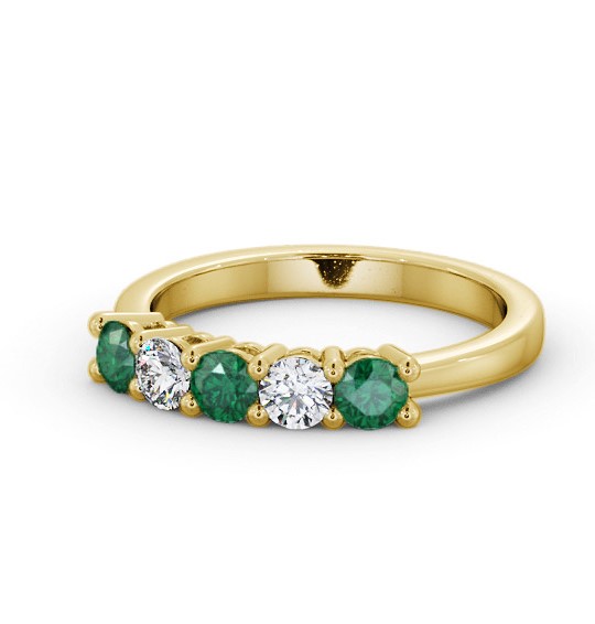 Five Stone Emerald and Diamond 0.85ct Ring 18K Yellow Gold GEM112_YG_EM_THUMB2 
