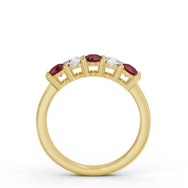 Five Stone Ruby And Diamond 0.94ct Ring 18K Yellow Gold