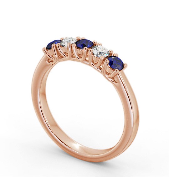 Five Stone Blue Sapphire and Diamond 0.65ct Ring 18K Rose Gold GEM113_RG_BS_THUMB1