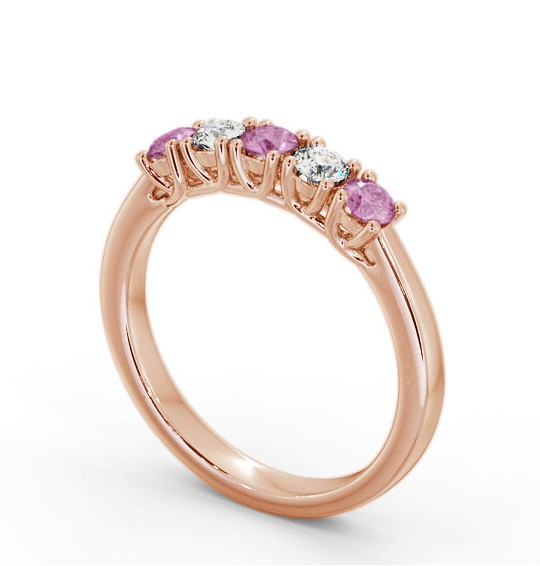 Five Stone Pink Sapphire and Diamond 0.65ct Ring 18K Rose Gold GEM113_RG_PS_THUMB1 