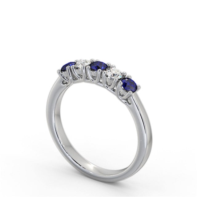 Five Stone Blue Sapphire and Diamond 0.65ct Ring 18K White Gold - Kamori GEM113_WG_BS_SIDE