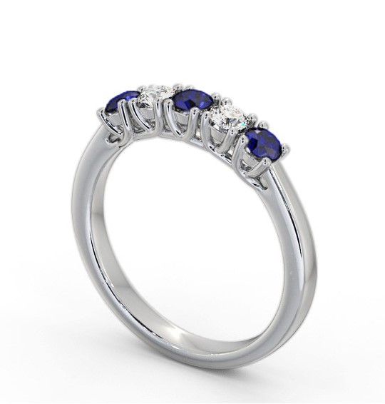 Five Stone Blue Sapphire and Diamond 0.65ct Ring 18K White Gold GEM113_WG_BS_THUMB1 