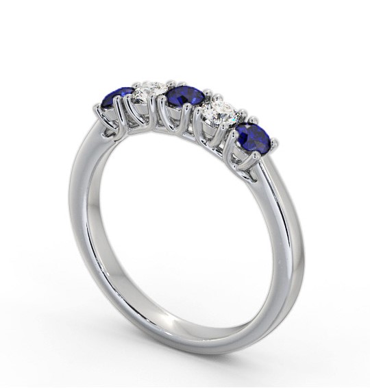 Five Stone Blue Sapphire and Diamond 0.65ct Ring 18K White Gold GEM113_WG_BS_THUMB1