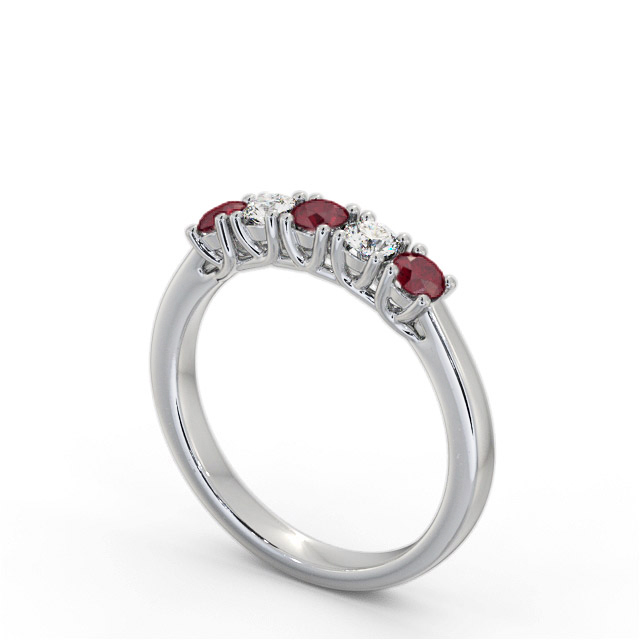 Five Stone Ruby and Diamond 0.65ct Ring 18K White Gold - Kamori GEM113_WG_RU_SIDE