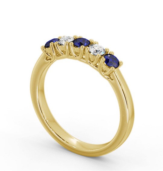 Five Stone Blue Sapphire and Diamond 0.65ct Ring 9K Yellow Gold GEM113_YG_BS_THUMB1