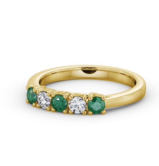 Five Stone Emerald and Diamond 0.56ct Ring 18K Yellow Gold GEM113_YG_EM_THUMB2 